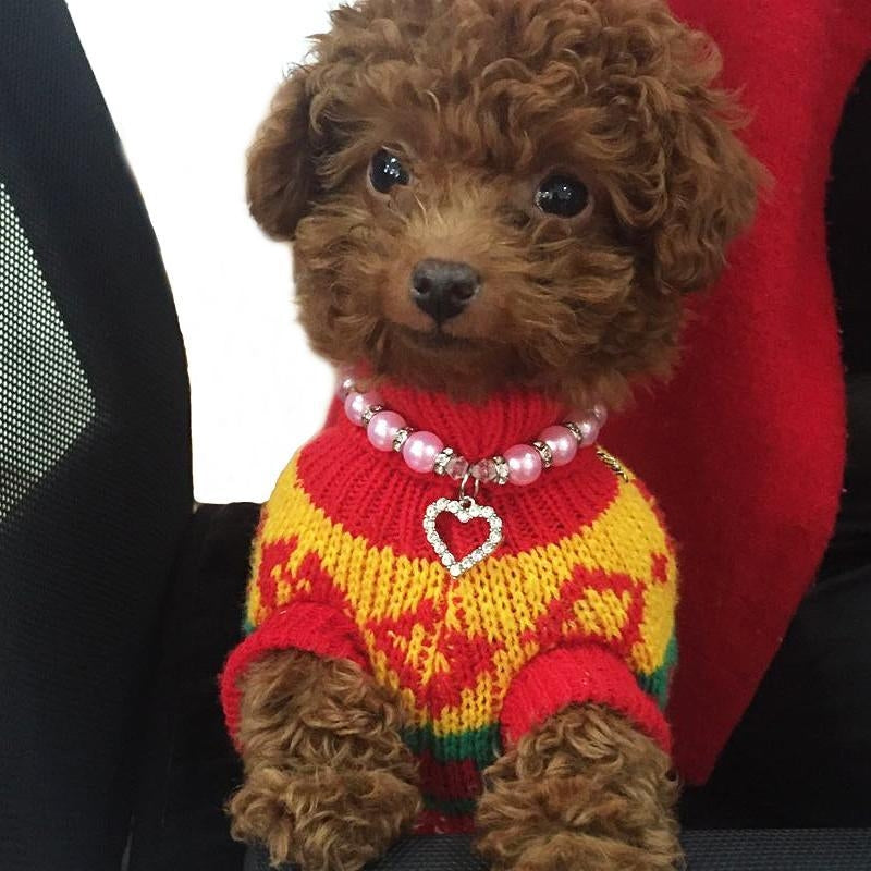 Pet Supplies Pearl Necklace Pet Collars Cat and Dog Accessories, Size:S(Red)