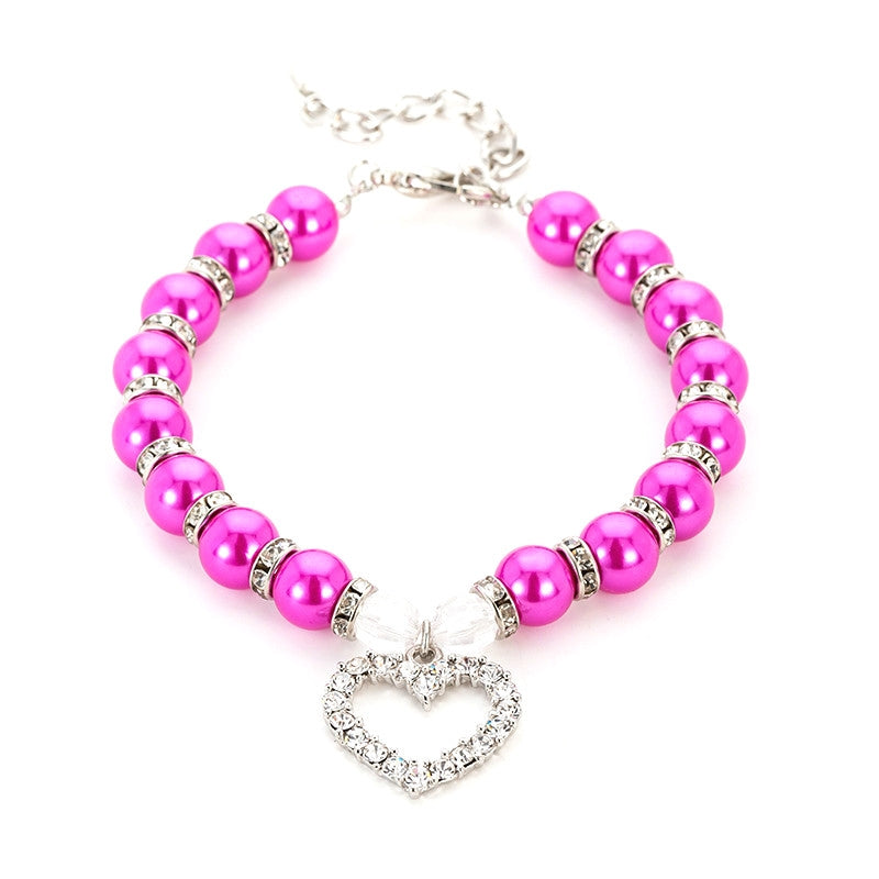 Pet Supplies Pearl Necklace Pet Collars Cat and Dog Accessories, Size:L(Purple Red)
