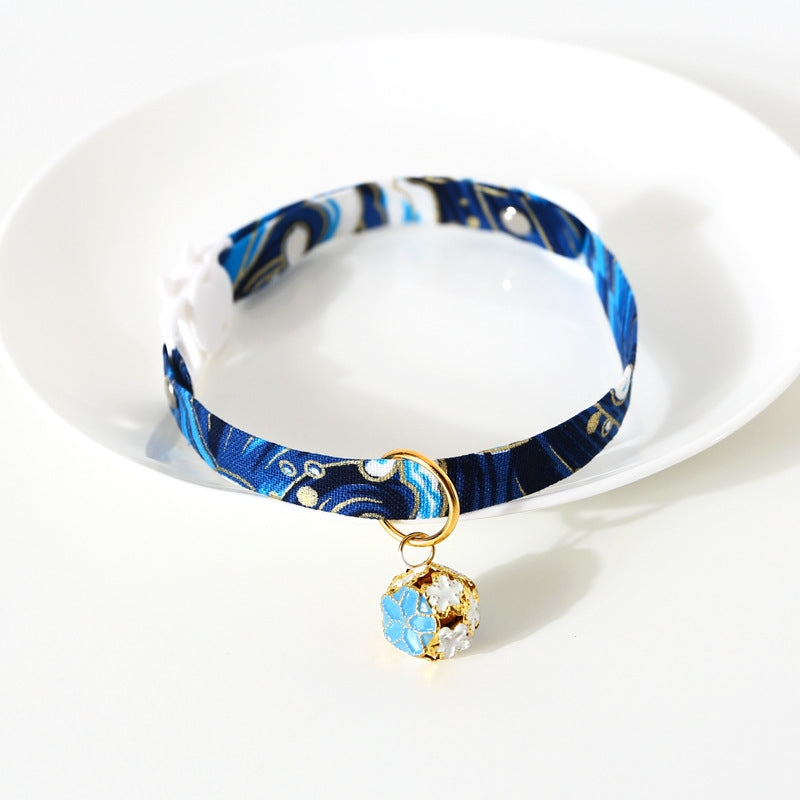 Adjustable Pet Flower Hollow Bell Collar Cat Dog Collar Accessories, Specification: S 17-32cm(Blue)