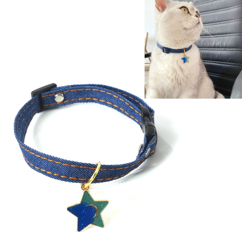 Pet Cowboy Cat Dog Collar With Bell Pet Accessories, Size:S 16-32cm, Style:Five-pointed Star