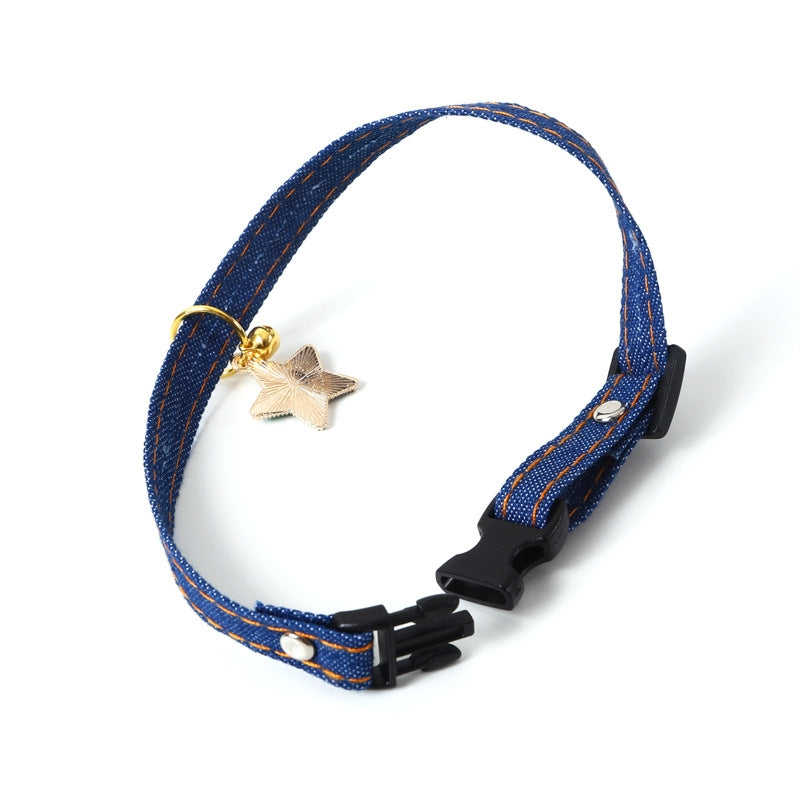 Pet Cowboy Cat Dog Collar With Bell Pet Accessories, Size:S 16-32cm, Style:Five-pointed Star