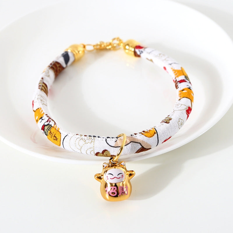Lucky Cat Copper Bell Adjustable Pet Cat Dog Collar Necklace, Size:S 20-25cm(White Shiba Inu)