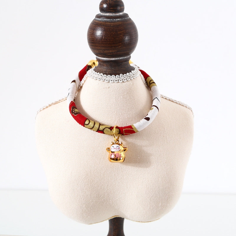 Lucky Cat Copper Bell Adjustable Pet Cat Dog Collar Necklace, Size:M 25-30cm(Red Cat)