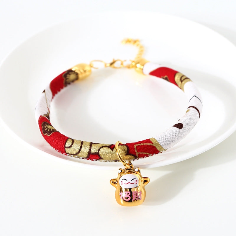 Lucky Cat Copper Bell Adjustable Pet Cat Dog Collar Necklace, Size:M 25-30cm(Red Cat)