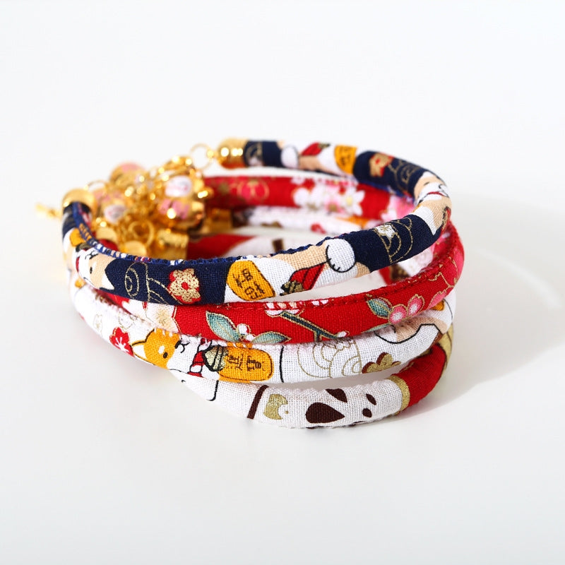 Lucky Cat Copper Bell Adjustable Pet Cat Dog Collar Necklace, Size:M 25-30cm(Red Flowers)