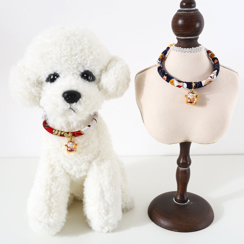 Lucky Cat Copper Bell Adjustable Pet Cat Dog Collar Necklace, Size:M 25-30cm(White Shiba Inu)