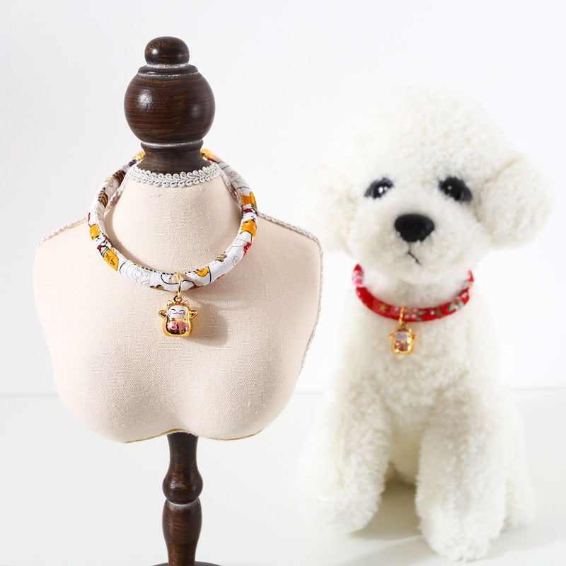 Lucky Cat Copper Bell Adjustable Pet Cat Dog Collar Necklace, Size:M 25-30cm(Red Cat)