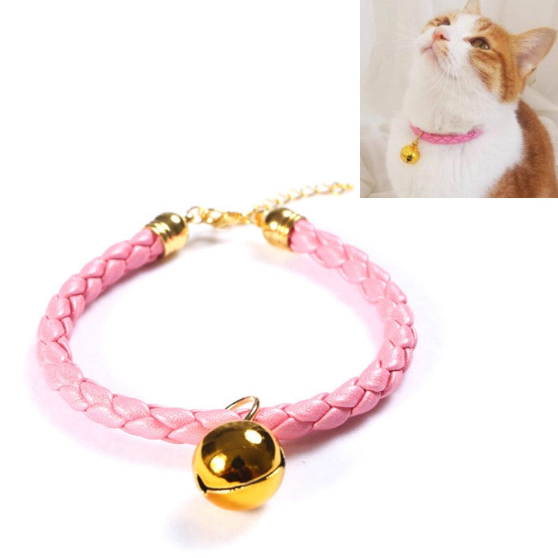 Prepared PU Leather Adjustable Pet Bell Collar Cat Dog Rabbit Simple Collar Necklace, Size:S 20-25cm(Pink)