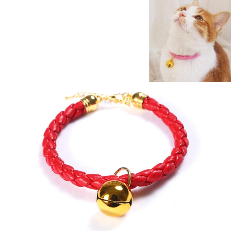 Prepared PU Leather Adjustable Pet Bell Collar Cat Dog Rabbit Simple Collar Necklace, Size:S 20-25cm(Red)