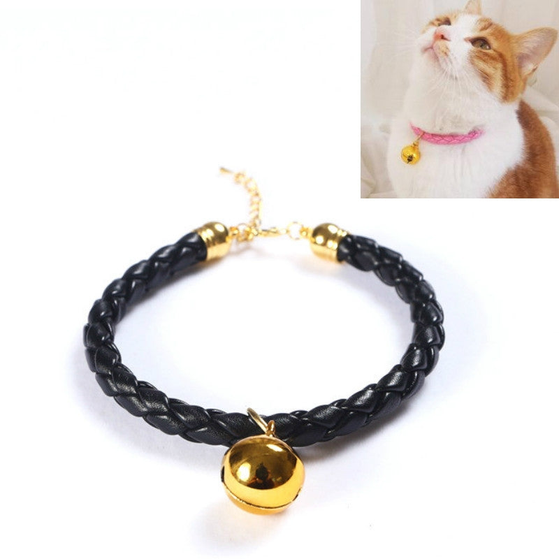Prepared PU Leather Adjustable Pet Bell Collar Cat Dog Rabbit Simple Collar Necklace, Size:S 20-25cm(Black)
