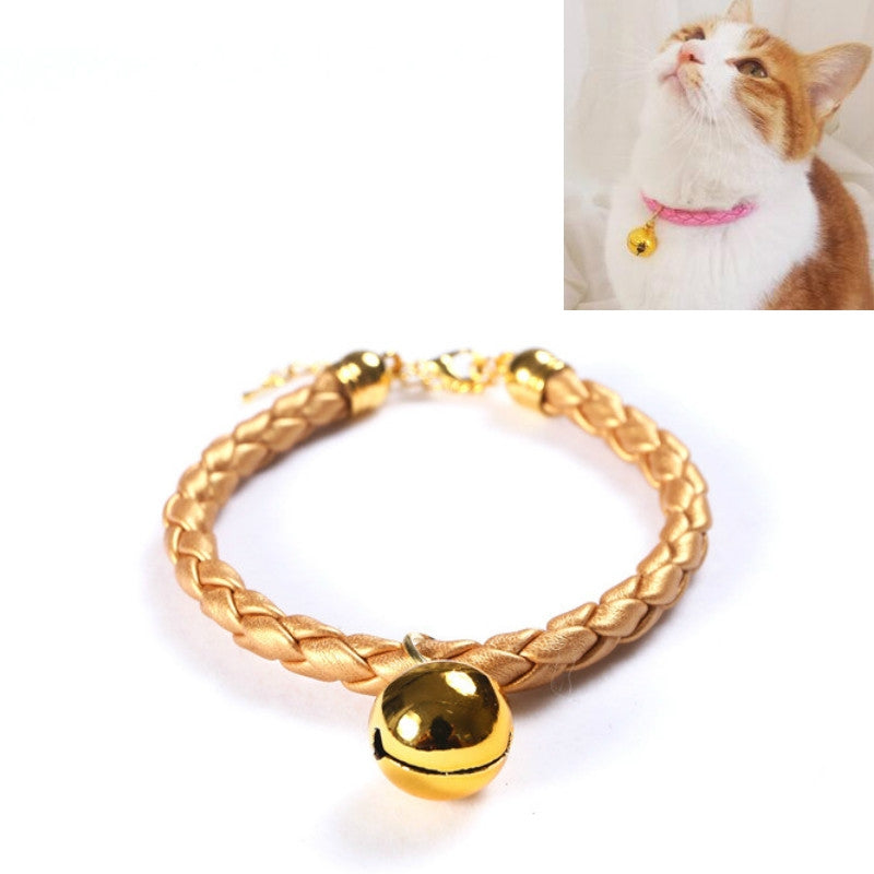 Prepared PU Leather Adjustable Pet Bell Collar Cat Dog Rabbit Simple Collar Necklace, Size:S 20-25cm(Gold)