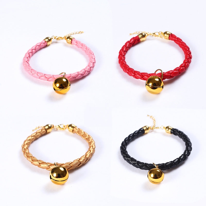 Prepared PU Leather Adjustable Pet Bell Collar Cat Dog Rabbit Simple Collar Necklace, Size:S 20-25cm(Red)
