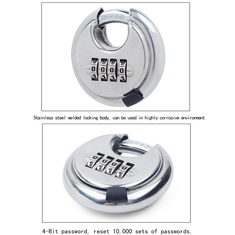 Stainless Steel Password Padlock 304 Waterproof And Rust-Proof Outdoor Courtyard Door Cabinet Lock Round Cake Lock(Silver)