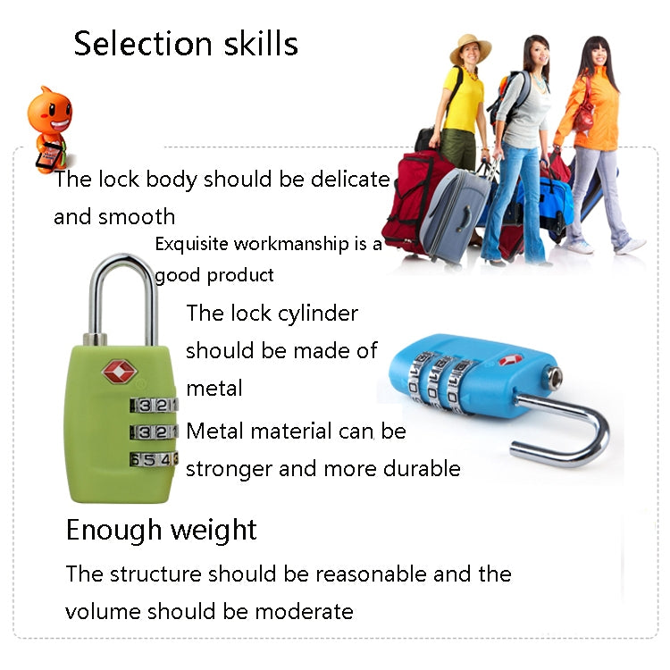 Customs Luggage Lock Overseas Travel Luggage Zipper Lock Plastic TSA Code Lock(Blue)