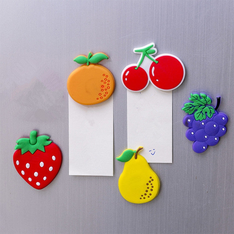 5 PCS Cartoon Fruit Magnet Refrigerator Stickers Creative Message Board Stereo Silicone Suction Iron Decoration, Style:Pear