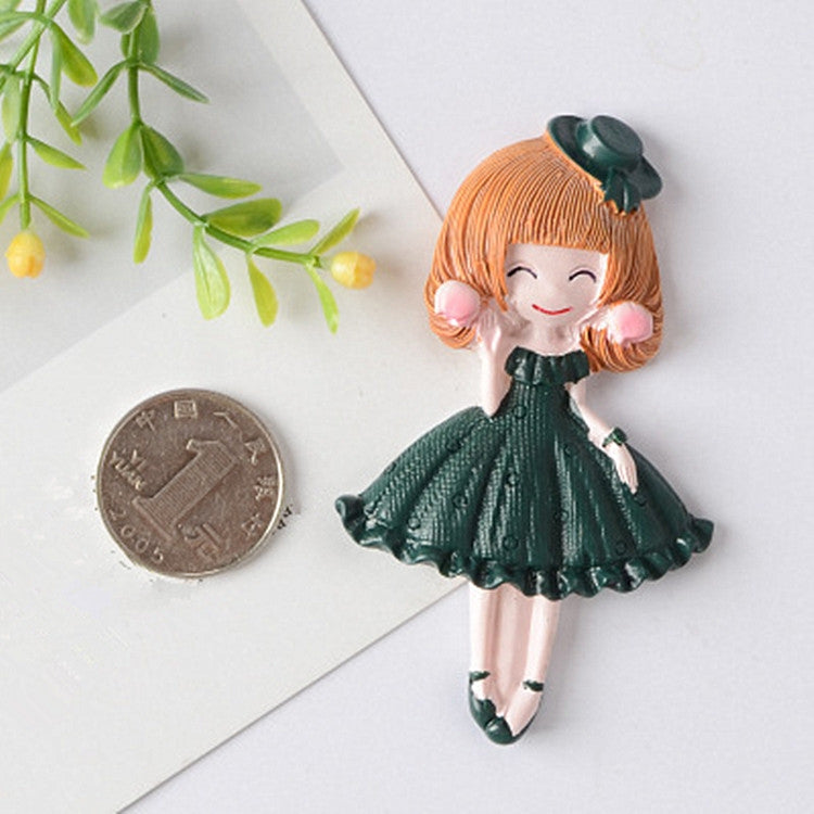 2 PCS Princess Skirt Girl Creative Refrigerator Stickers Home Decoration Magnetic Message Post(Dark Green)