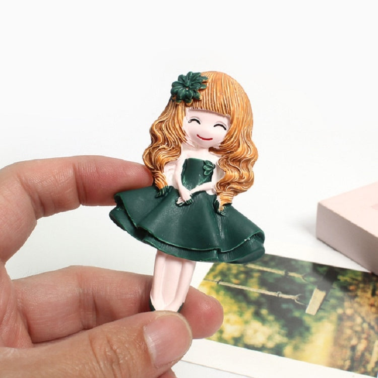 2 PCS Princess Skirt Girl Creative Refrigerator Stickers Home Decoration Magnetic Message Post(Pink Basin Hair)