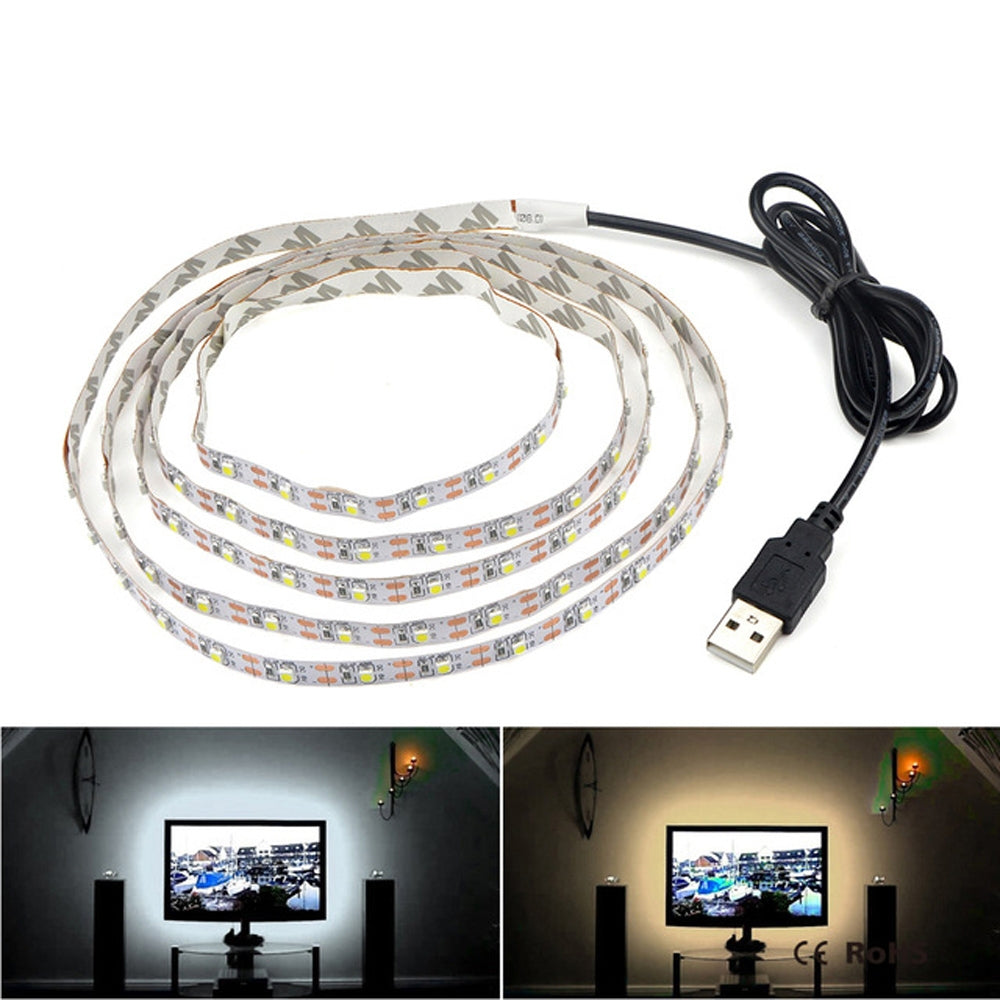USB Power SMD 2835 Epoxy LED Strip Light Christmas Desk Decor Lamp for TV Background Lighting, Length:1m(White Light)