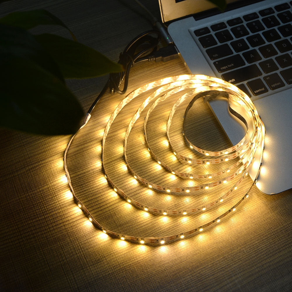 USB Power SMD 2835 Epoxy LED Strip Light Christmas Desk Decor Lamp for TV Background Lighting, Length:1m(White Light)