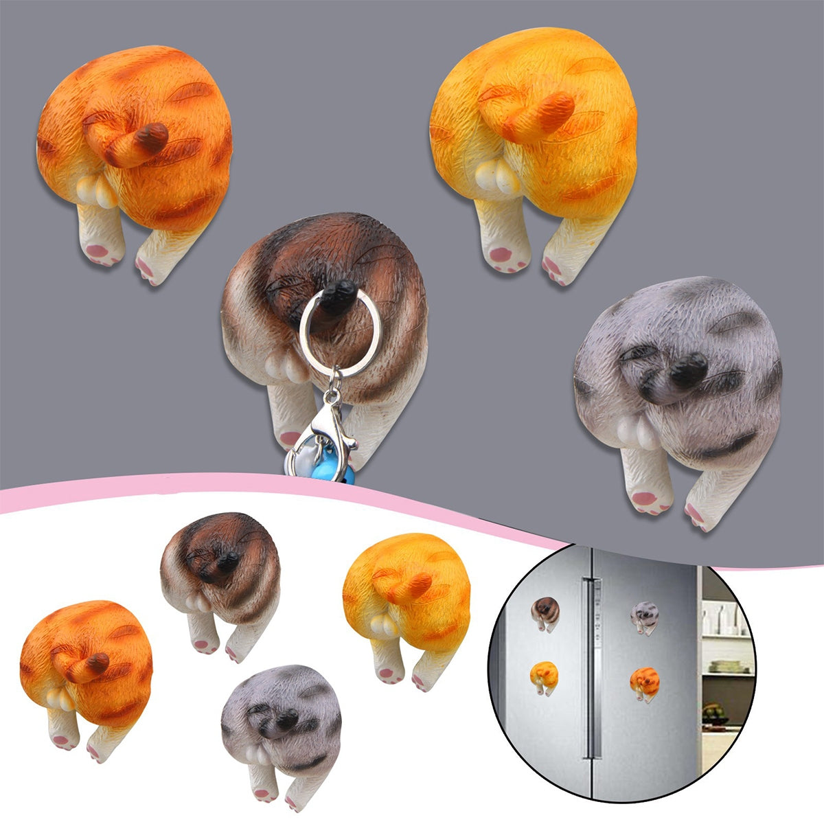 Cat Ass Cartoon Stereo Magnetic Buckle Refrigerator Stickers Without Magnetic Stickers(D Deep Brown)