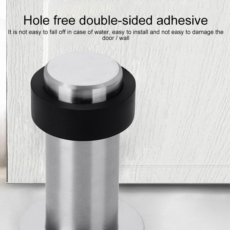 Rubber Anti-Collision Door Gear Punching Stainless Steel Round Door Resistant Home Floor-Shaped Cylindrical Door Touch, Specification: Black 46mm With Plastic Head+Punch-free