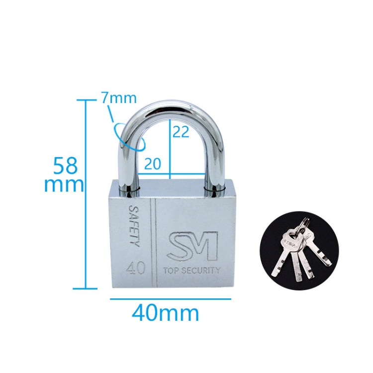 Square Blade Imitation Stainless Steel Padlock, Specification: Short 40mm Not Open