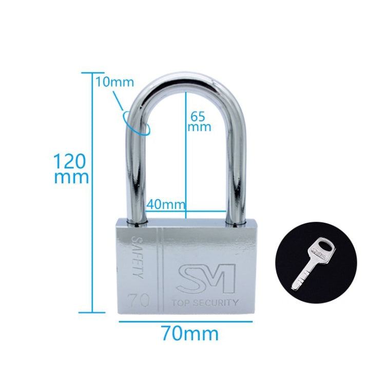 Square Blade Imitation Stainless Steel Padlock, Specification: Long 70mm Open