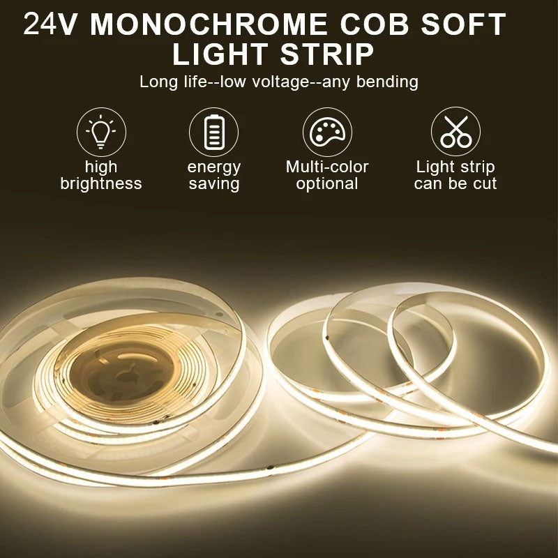 1m 24V 320 Beads 12W 8mm Wide COB Adhesive Decorative LED Light Strip, Style: Purple(Color Monochromatic)