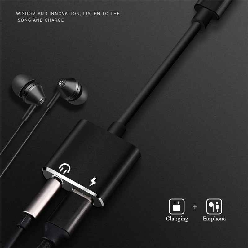 Uniqbuy For USB-C / Type-C to 3.5mm Aux + USB-C / Type C Earphone Adapter Charger Audio Cable(black)