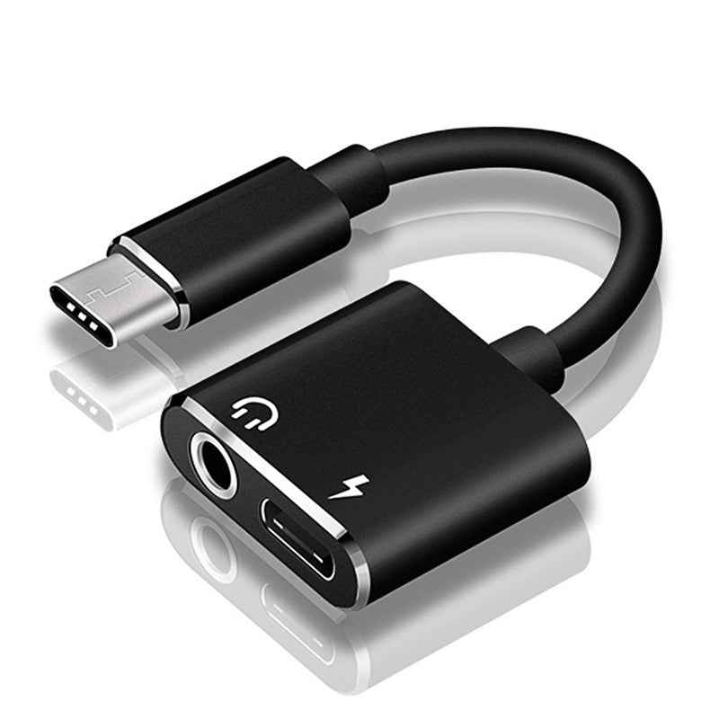 Uniqbuy For USB-C / Type-C to 3.5mm Aux + USB-C / Type C Earphone Adapter Charger Audio Cable(black)