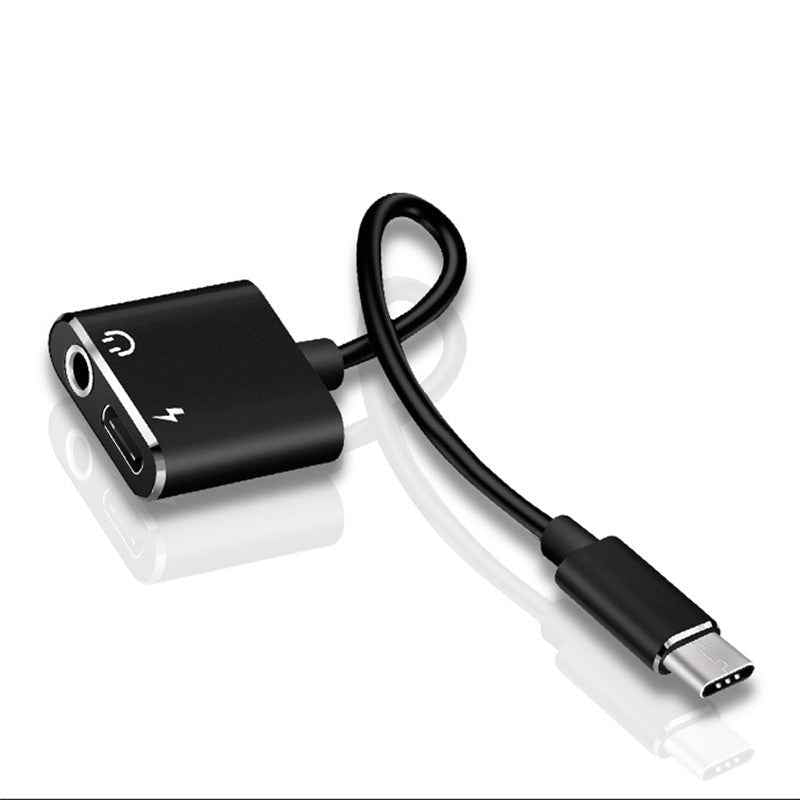 Uniqbuy For USB-C / Type-C to 3.5mm Aux + USB-C / Type C Earphone Adapter Charger Audio Cable(black)