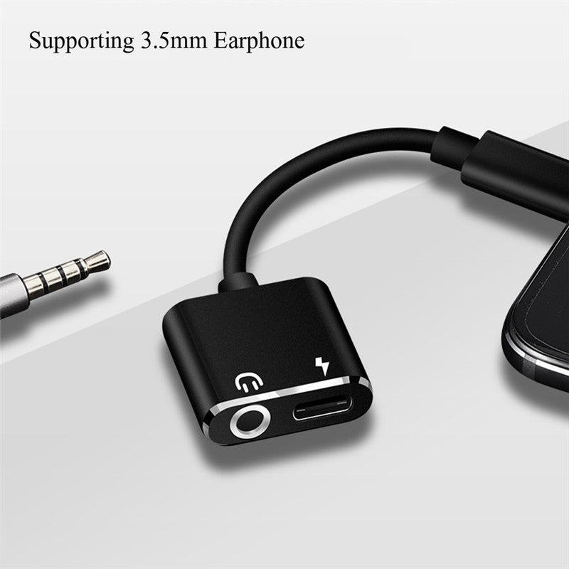 USB-C / Type-C to 3.5mm Aux + USB-C / Type C Earphone Adapter Charger Audio Cable(black)