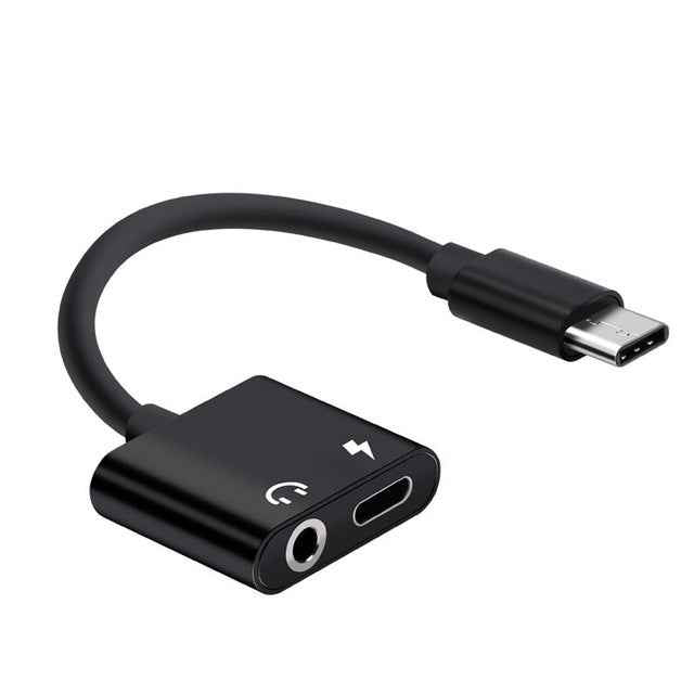 Uniqbuy For USB-C / Type-C to 3.5mm Aux + USB-C / Type C Earphone Adapter Charger Audio Cable(black)