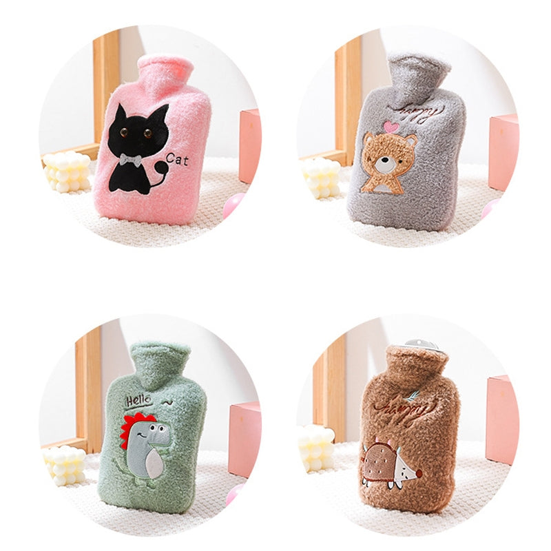 Hot Compress Stomach Hot Water Bottle Flannel Cover Cartoon Hand Warmer(Brown)