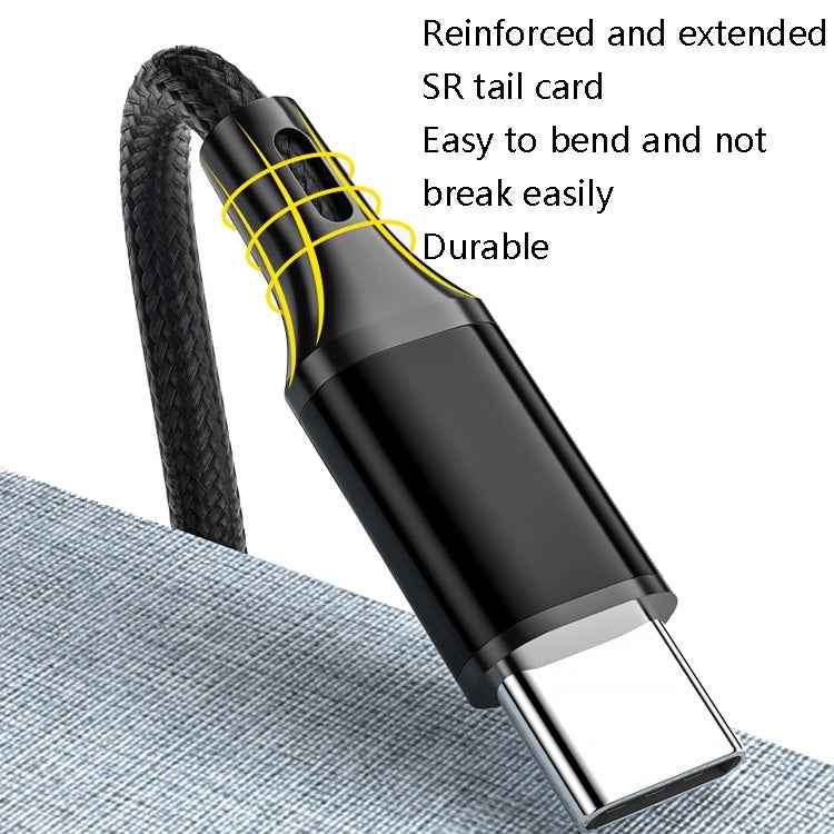 Uniqbuy For 4 PCS 2.4A USB-C / Type-C to USB Braided Fast Charging Sync Data Cable, Length: 0.25m (Black)