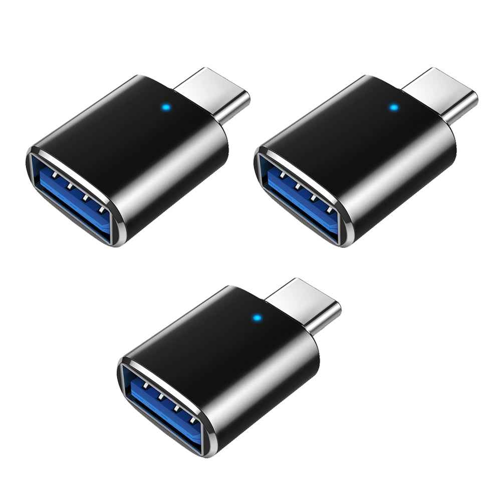 Uniqbuy For 3 PCS USB 3.0 Female to USB-C / Type-C Male OTG Adapter with Indicator Light(Black)