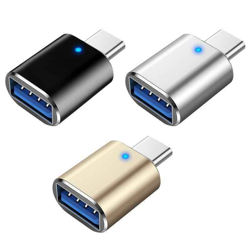 Uniqbuy For 3 PCS USB 3.0 Female to USB-C / Type-C Male OTG Adapter with Indicator Light(Black)