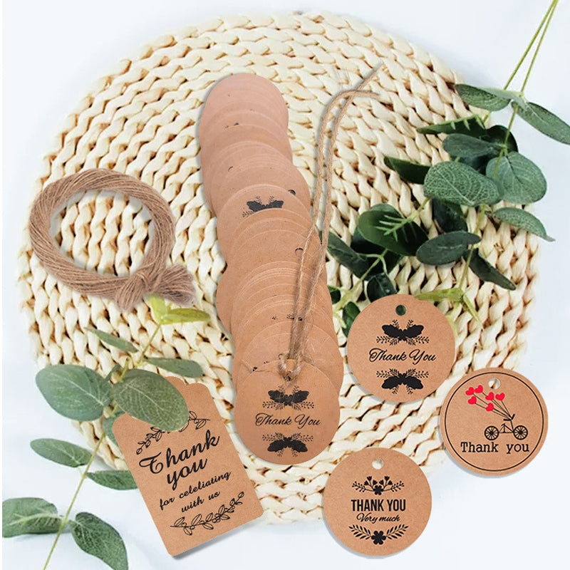 100pcs /Pack Kraft Paper Gift Tag With 20m Hemp Rope(L-09)