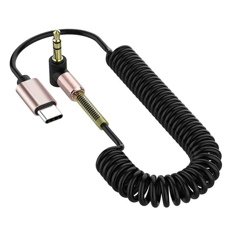 Uniqbuy For Type-C/USB-C To 3.5mm Male Elbow Spring Car Audio Adapter Cable, Cable Length: 1.5m(Analog Audio)