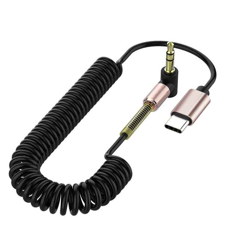 Uniqbuy For Type-C/USB-C To 3.5mm Male Elbow Spring Car Audio Adapter Cable, Cable Length: 1.5m(Analog Audio)