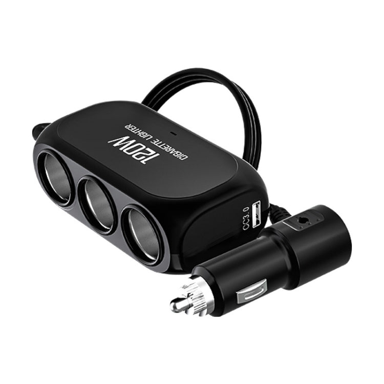 Dual USB + Type-C / USB-C 3 Hole Cigarette Lighter Car Charger, Style: Standar Version(Black)