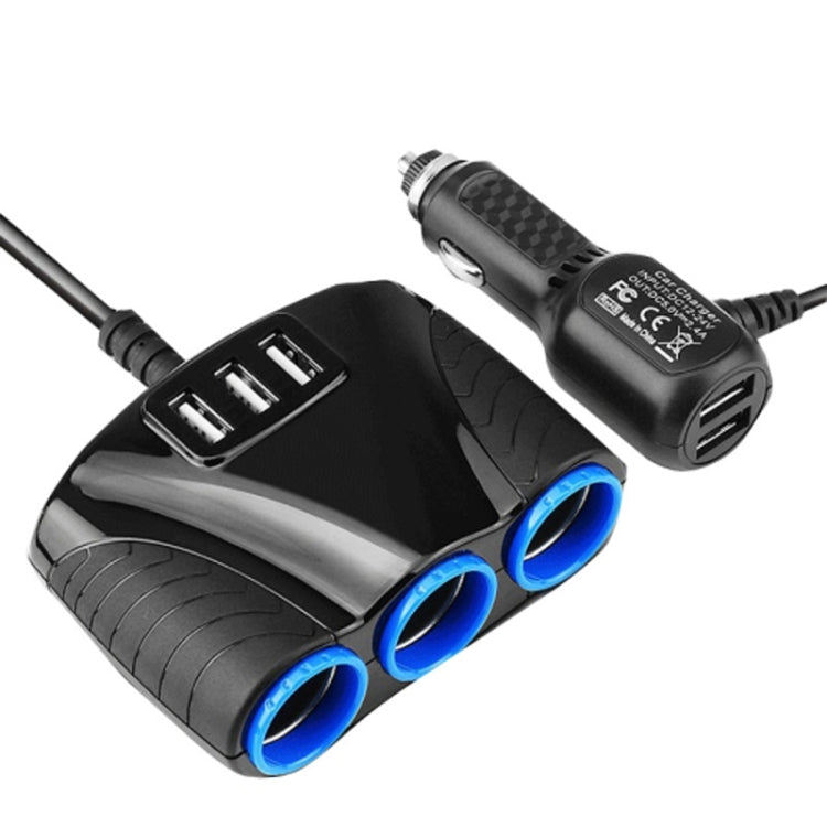 120W Multifunctional USB 3 In 1 Car Cigarette Lighter Car Charger, Style: 3 Ports(Blue Black)