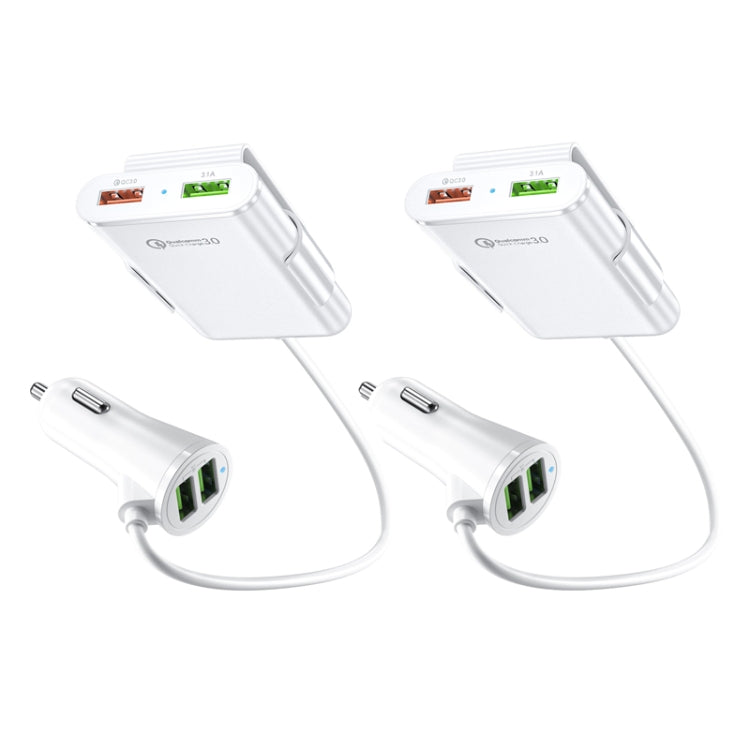 2PCS QC3.0 Four Ports Fast 5V 8A Car Charger Back Seat Charger(White)