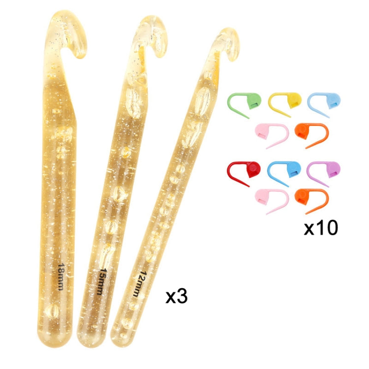 18mm+15mm+12mm+10 Pins Transparent Bold Crystal Crochet Knitting Tool Set