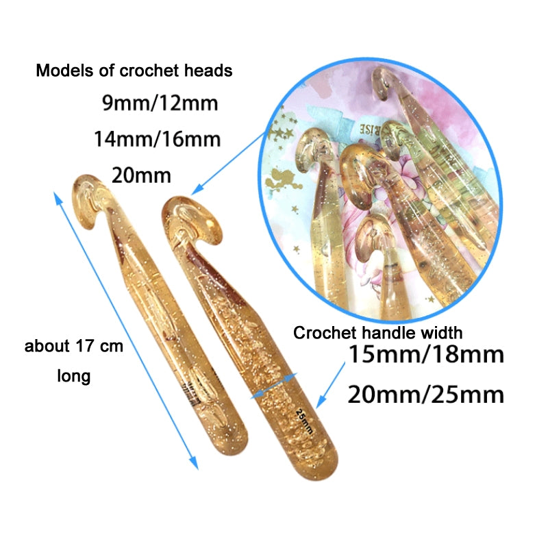 18mm+15mm+12mm+10 Pins Transparent Bold Crystal Crochet Knitting Tool Set