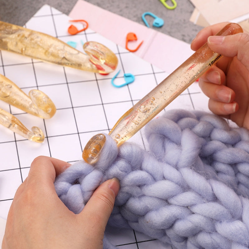 5 PCS/Set+10 Pins Transparent Bold Crystal Crochet Knitting Tool Set