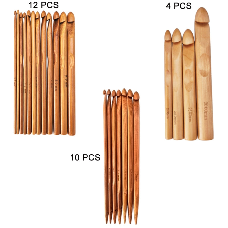 12 PCS Bamboo Handle Sweater Extra Thick Crochet Knitting Material Tools