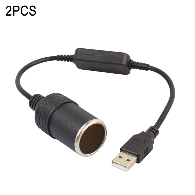 2 PCS Car USB to Cigarette Lighter Socket 5V to 12V Boost Power Adapter Cable, Model: 35cm