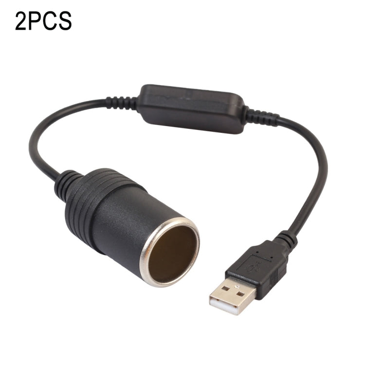 2 PCS Car USB to Cigarette Lighter Socket 5V to 12V Boost Power Adapter Cable, Model: 60cm