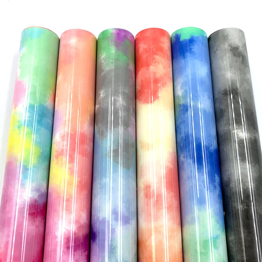 Clouds Watercolor Tie Dye Heat Transfer Vinyl Make Sign Pattern Cricut Film 50 x 100cm(Purple Pink)